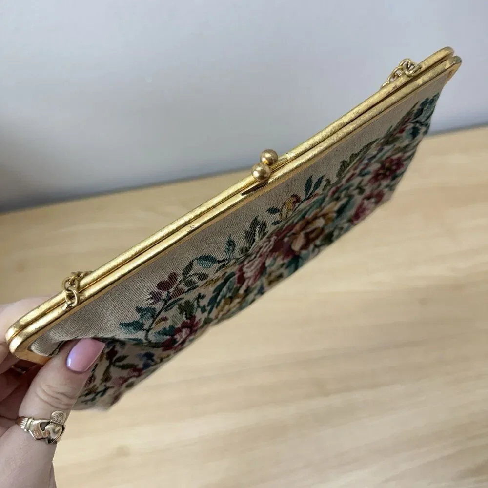 Vtg Needlepoint Tapestry Bag Handmade Floral Grandmacore 50s MCM Evening Classy